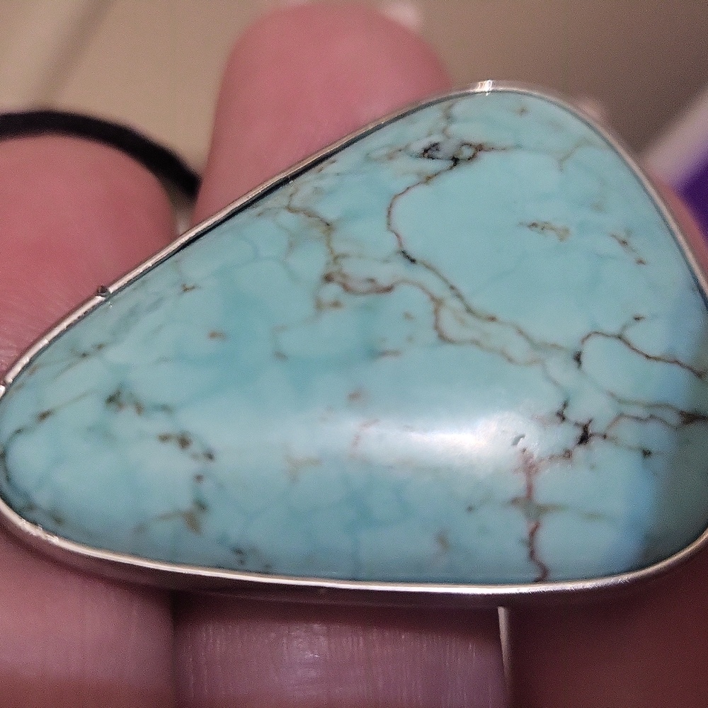 Turquoise Navajo Native pendant necklace on black leather silver hardware. - Picture 14 of 16